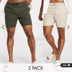 ASOS DESIGN 2-pack swim shorts in khaki green & brown